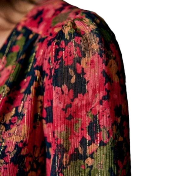 Sézane Armonie Dress Floral Faux Wrap Midi Red Pink Black Feminine Women's 38 - Picture 5 of 15